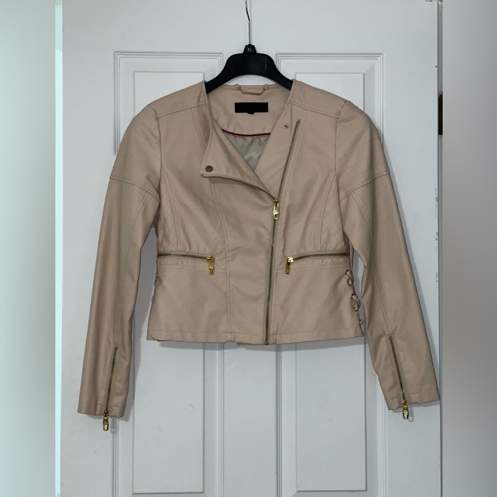 STEVE MADDEN leather jacket stylish light pink jacket medium. Zippers. Cute - Picture 2 of 16